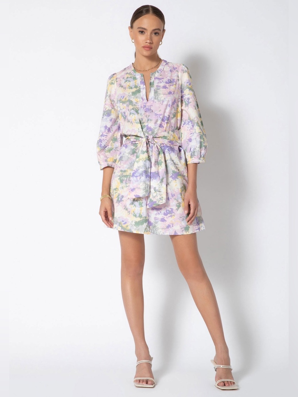Tart Pastel Watercolor Floral Tie Waist Mini Dress Size Small Retail $150